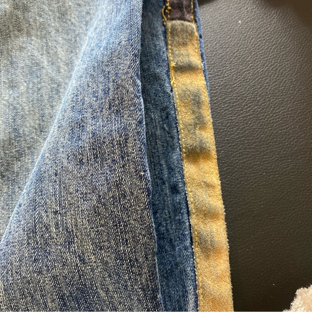 Clench Jeans Mens Y2K Jeans 36x32 Denim Grunge  Hip Hop Suede Stipe 2 Tone Patch - Picture 10 of 10